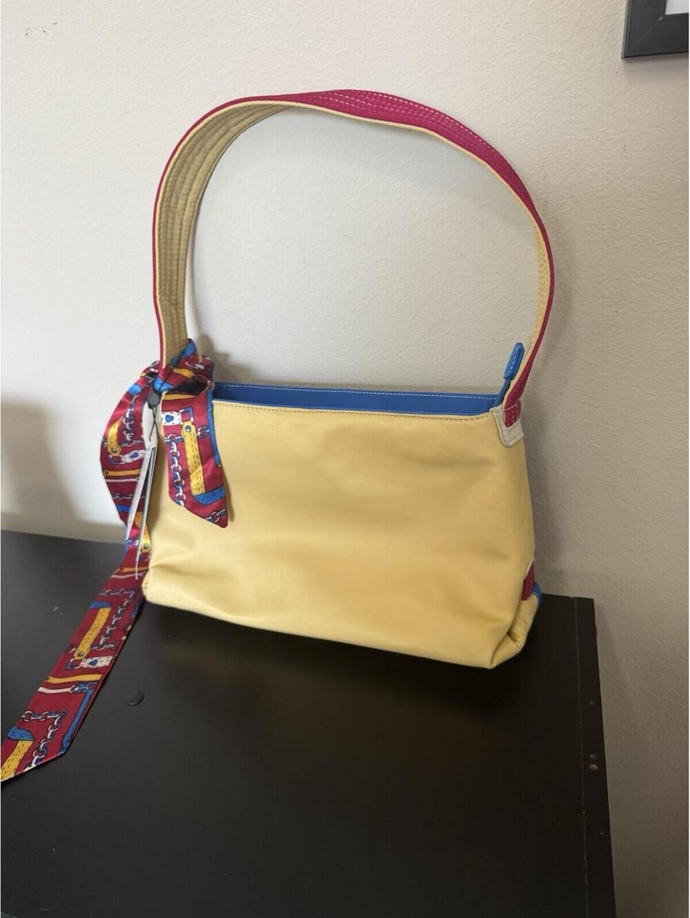 HVISK Vegan Shoulder Bag Colorblock Yellow Blue Scarf Strap Baguette NWT